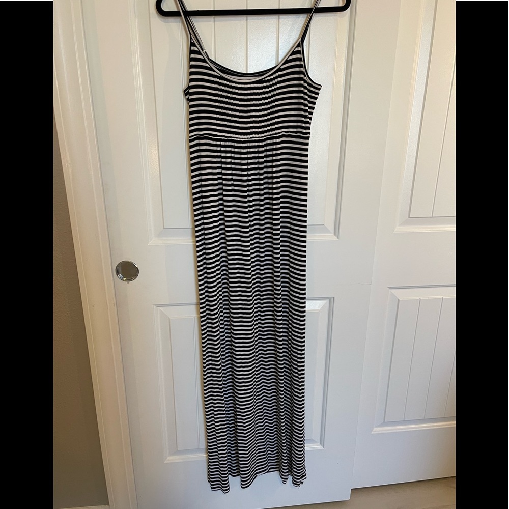 Calvin Klein Black & White Striped Maxi Dress